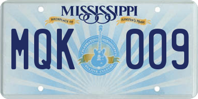 MS license plate MQK009