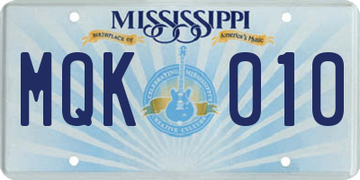 MS license plate MQK010