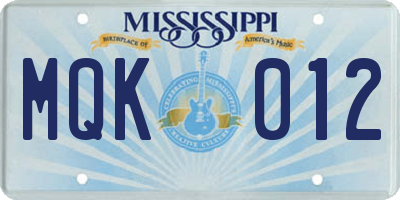 MS license plate MQK012
