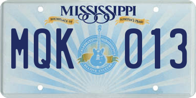 MS license plate MQK013