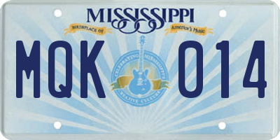 MS license plate MQK014