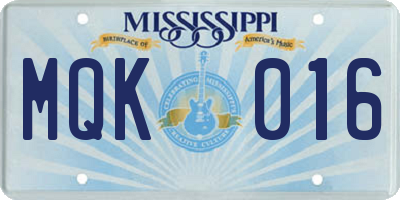 MS license plate MQK016