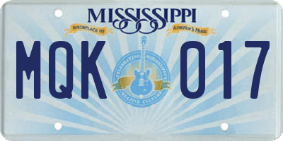 MS license plate MQK017