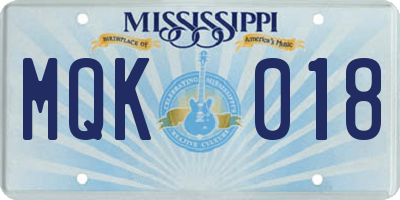 MS license plate MQK018