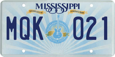 MS license plate MQK021