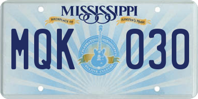 MS license plate MQK030