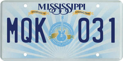MS license plate MQK031