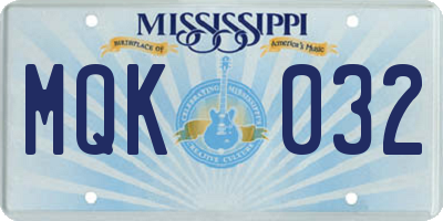 MS license plate MQK032