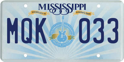 MS license plate MQK033