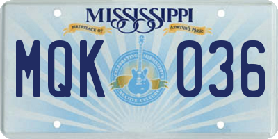 MS license plate MQK036