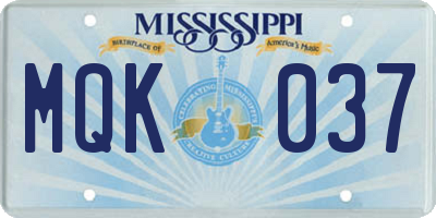 MS license plate MQK037