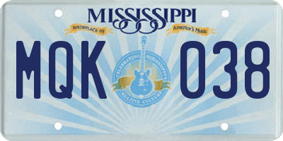 MS license plate MQK038