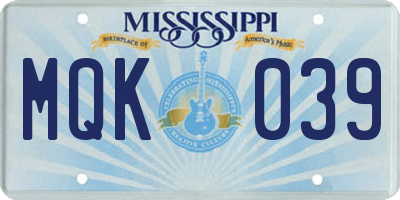 MS license plate MQK039