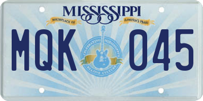 MS license plate MQK045