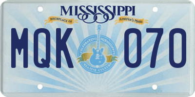 MS license plate MQK070