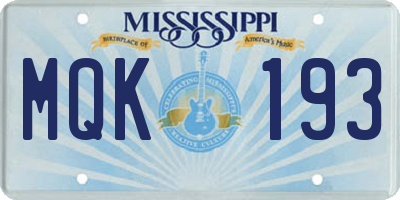 MS license plate MQK193