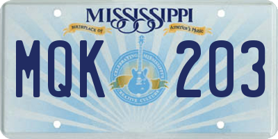 MS license plate MQK203