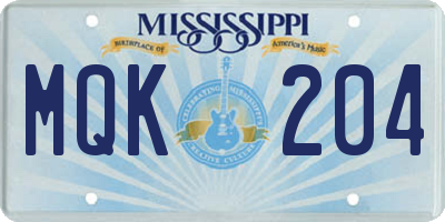 MS license plate MQK204