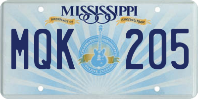 MS license plate MQK205