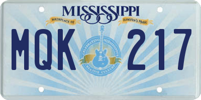 MS license plate MQK217