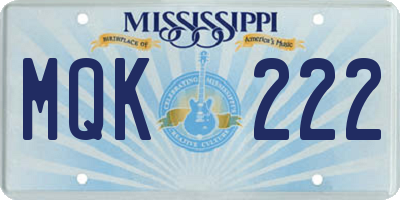 MS license plate MQK222