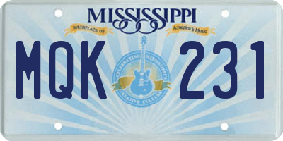 MS license plate MQK231