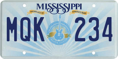 MS license plate MQK234