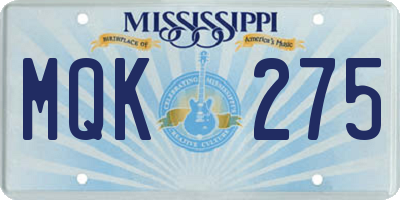 MS license plate MQK275