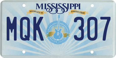 MS license plate MQK307