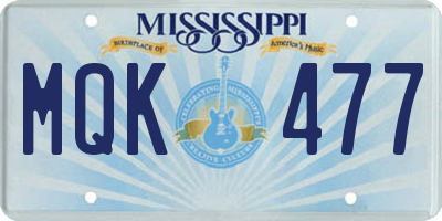 MS license plate MQK477