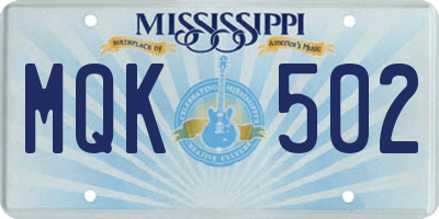 MS license plate MQK502