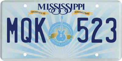 MS license plate MQK523