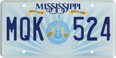 MS license plate MQK524