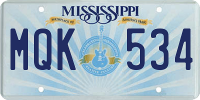MS license plate MQK534