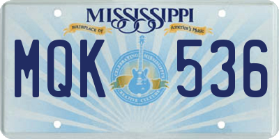 MS license plate MQK536