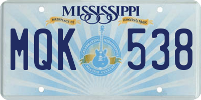 MS license plate MQK538