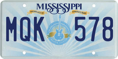 MS license plate MQK578