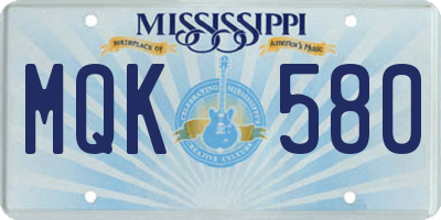 MS license plate MQK580