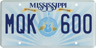 MS license plate MQK600