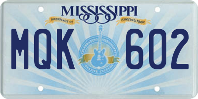 MS license plate MQK602