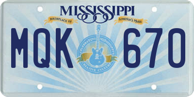 MS license plate MQK670