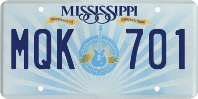 MS license plate MQK701