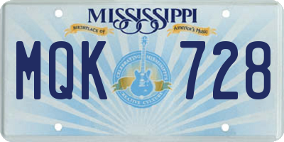 MS license plate MQK728