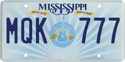 MS license plate MQK777