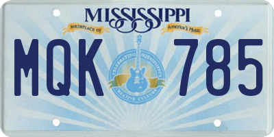MS license plate MQK785