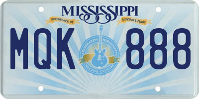 MS license plate MQK888