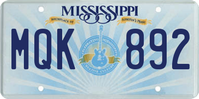 MS license plate MQK892