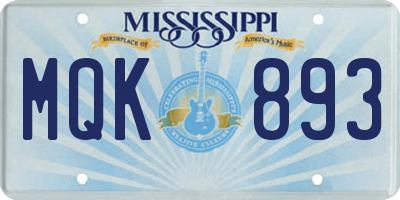 MS license plate MQK893