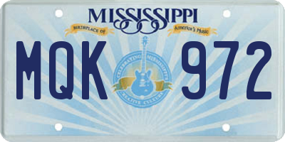 MS license plate MQK972