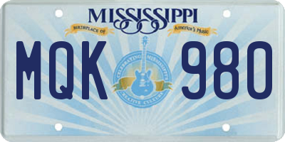 MS license plate MQK980